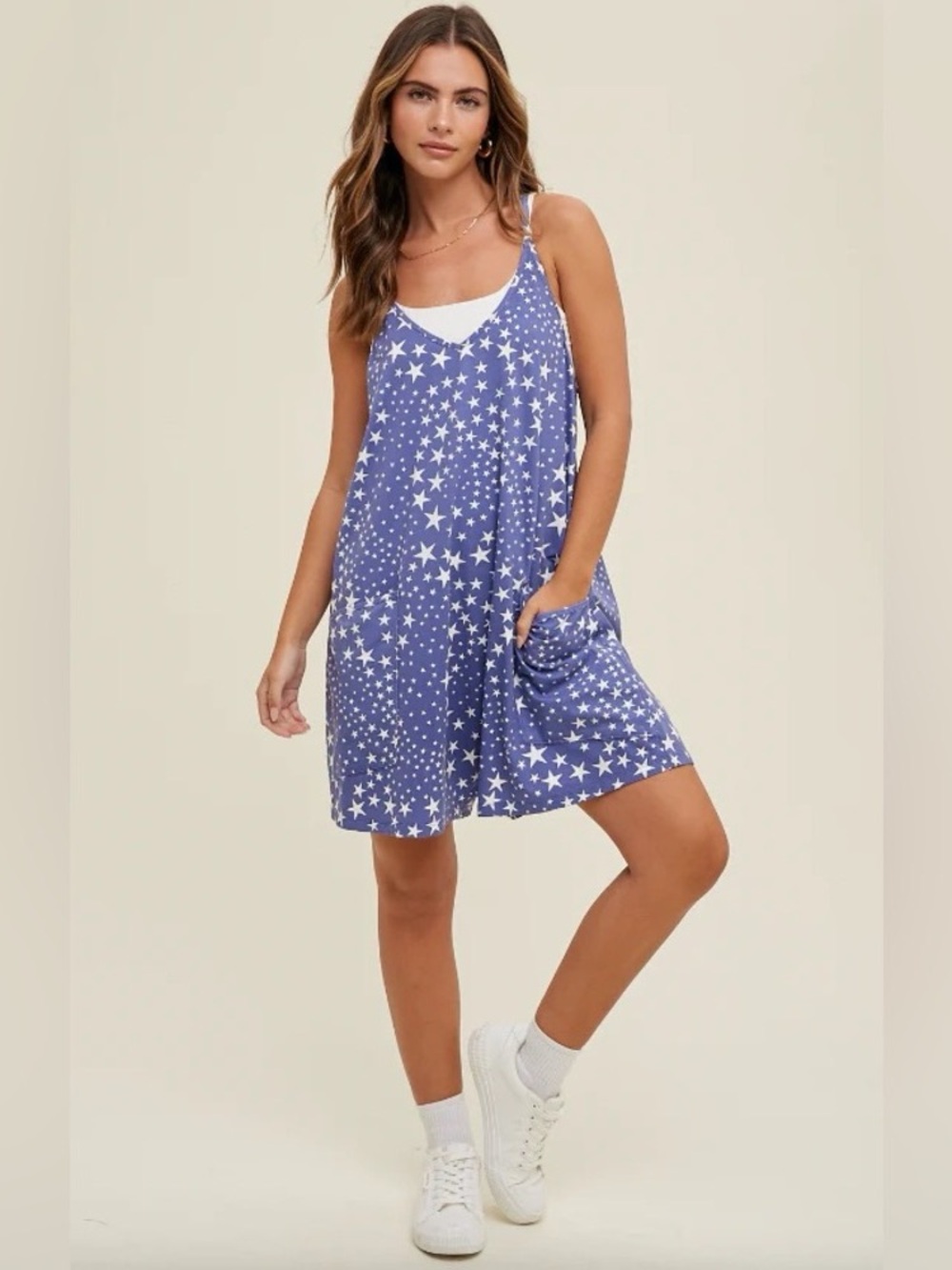 RARE Free People Movement Star Print Romper Blue/White, Size Sm perfect 4th July